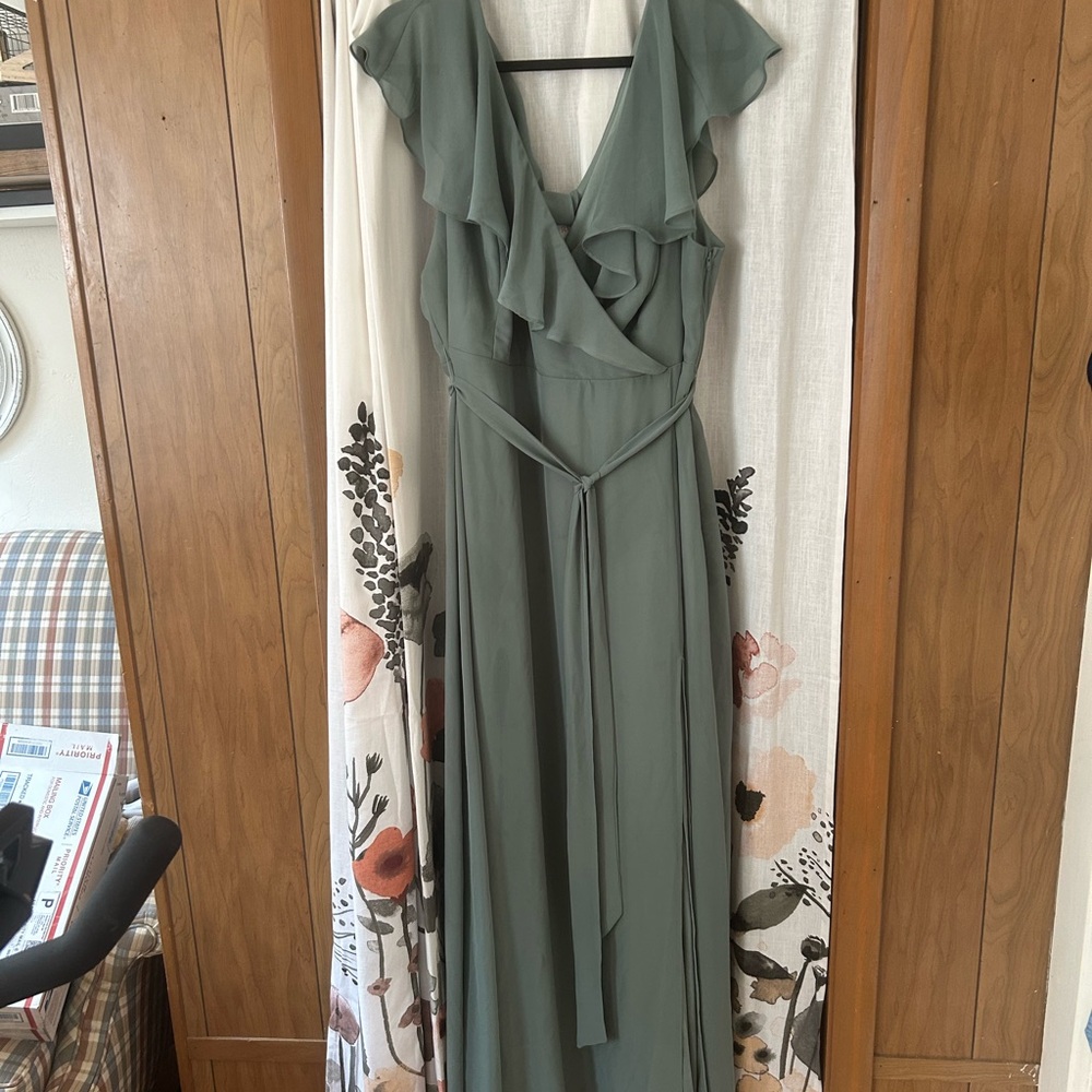 Birdy Grey Sage Green Maxi Dress with Ruffle Detail